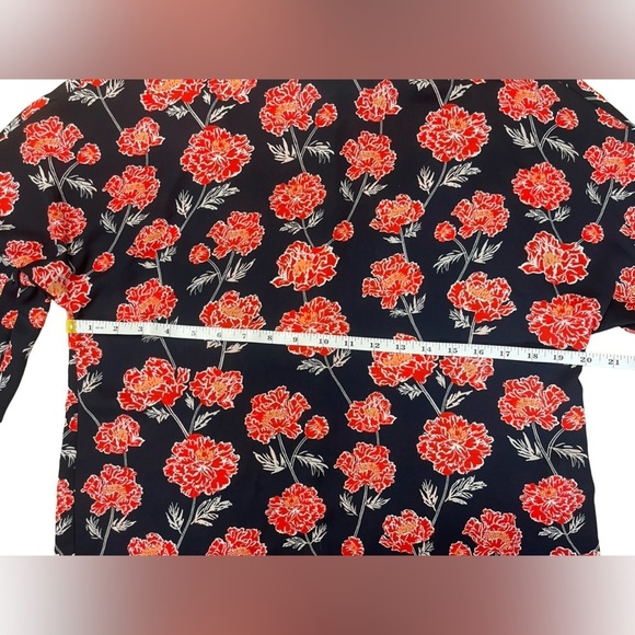Banana Republic Floral Blouse Women XS Navy Red Romantic Bell Sleeve - Picture 6 of 12